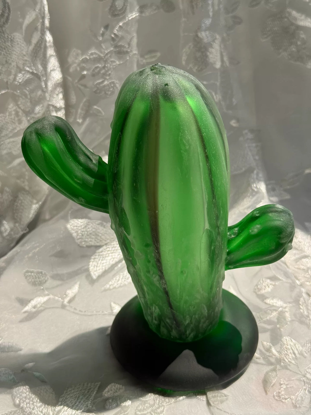 Vintage Glass Cactus Figurine Matte Green