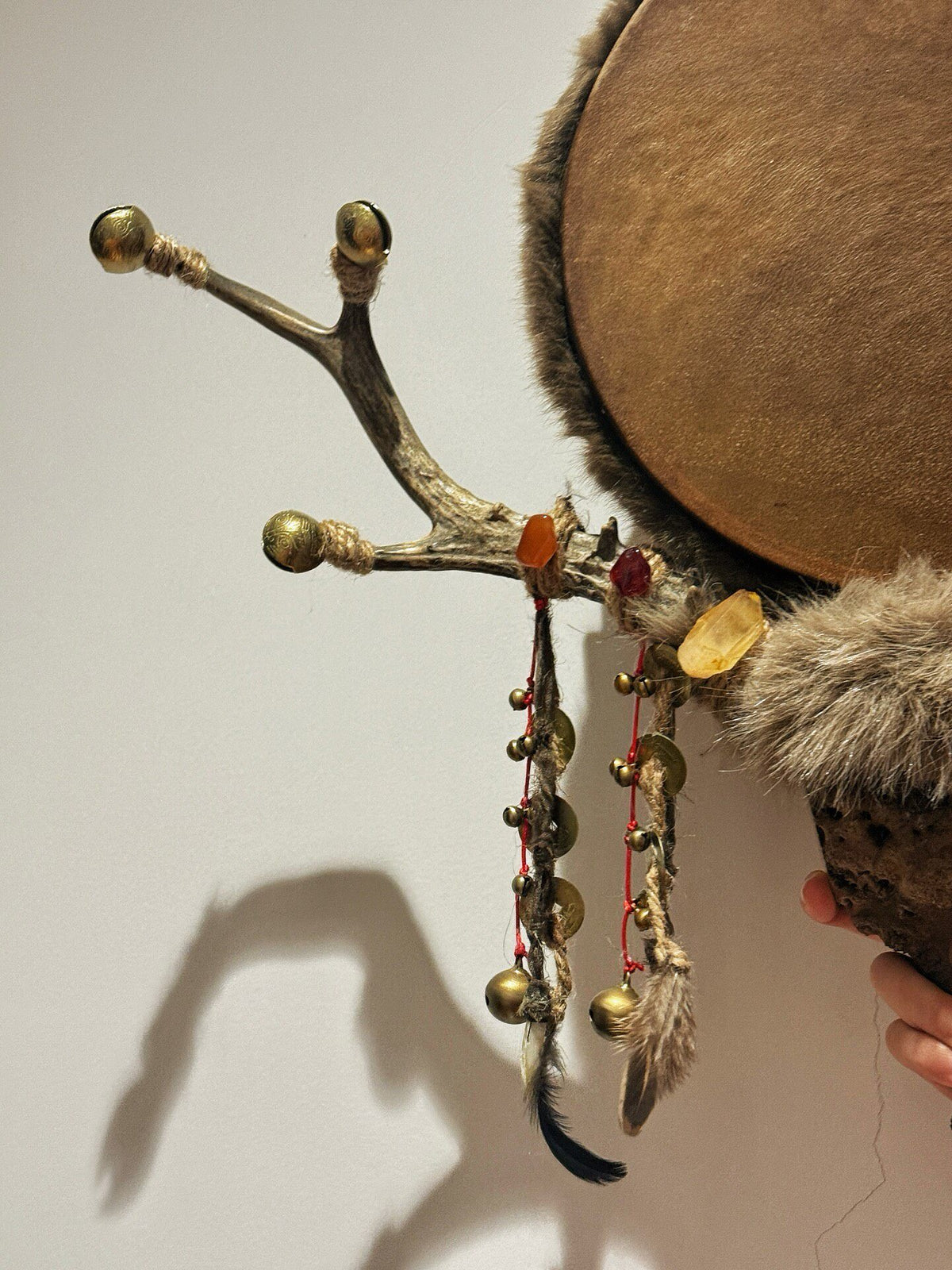 Shamanic Drum 25cm Yellow Cowhide Antler