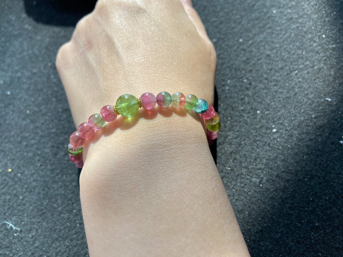 Wassermelonen-Turmalin Perlenarmband