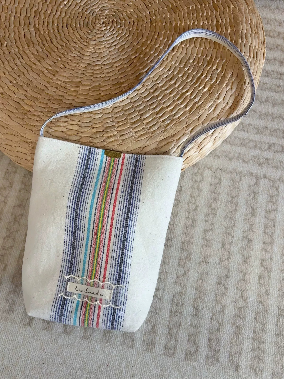 Borsa a Spalla Fatta a Mano in Cotone Rigato