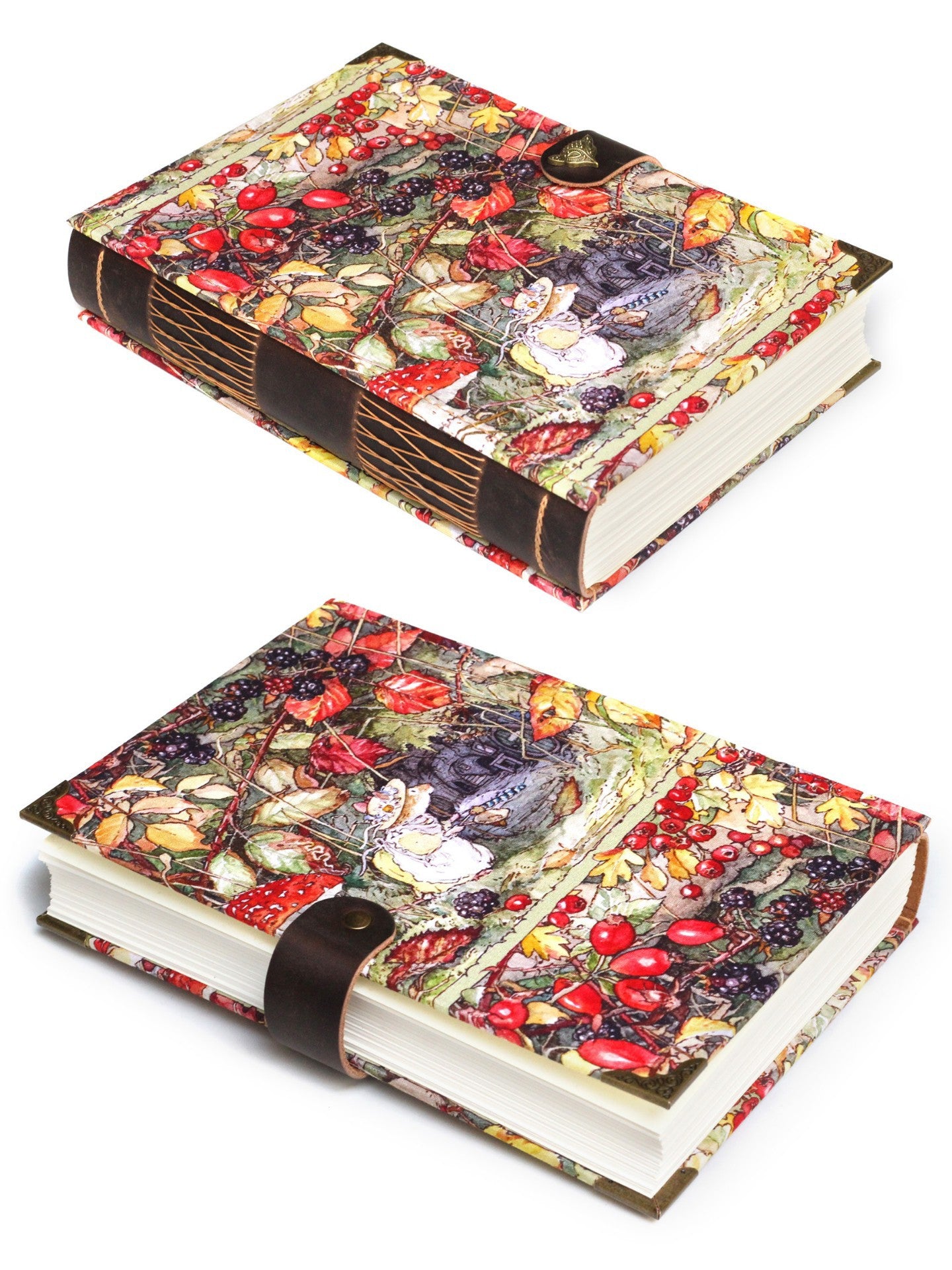 A4 Leather-Bound Notebook with Whimsical Forest Cover Illustration