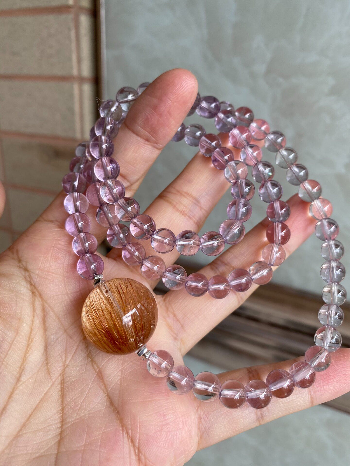 Amethyst Triple Wrap Bracelet with Golden Rutilated Quartz