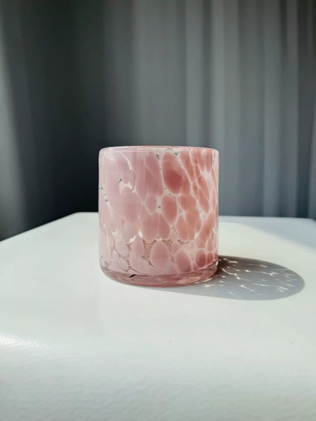 Pink Marbled Art Glass Candle Holder
