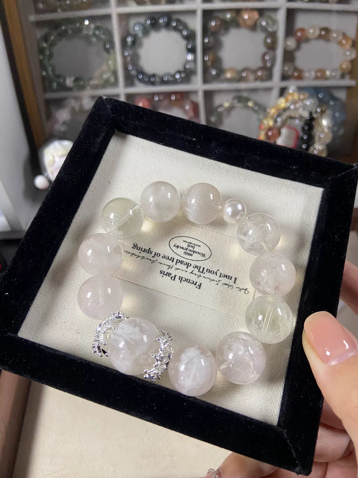 Natural White Snowflake Phantom Quartz Bracelet 16.5mm