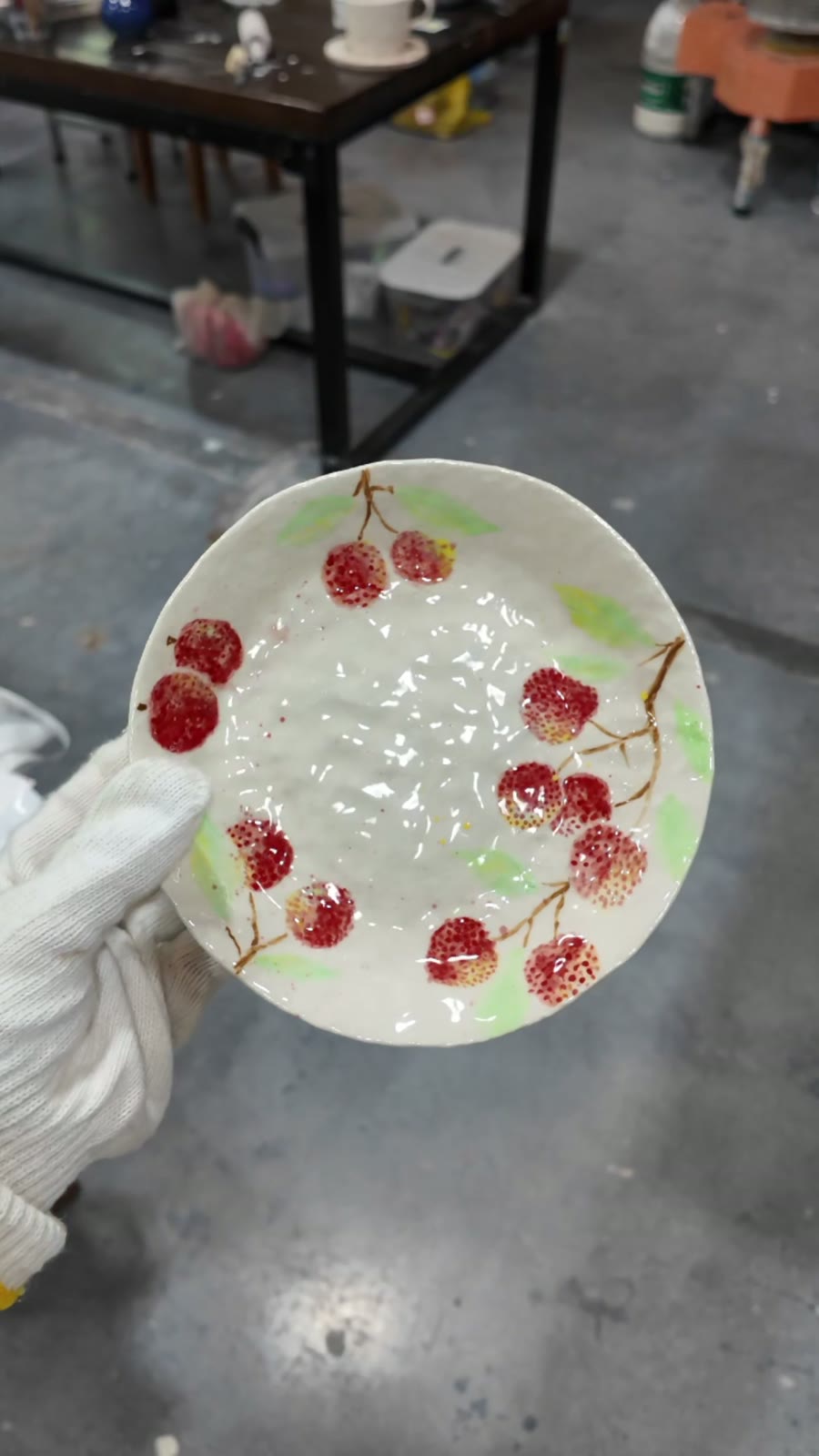 Handcrafted Ceramic Plate with Hand Painted Lychee Design
