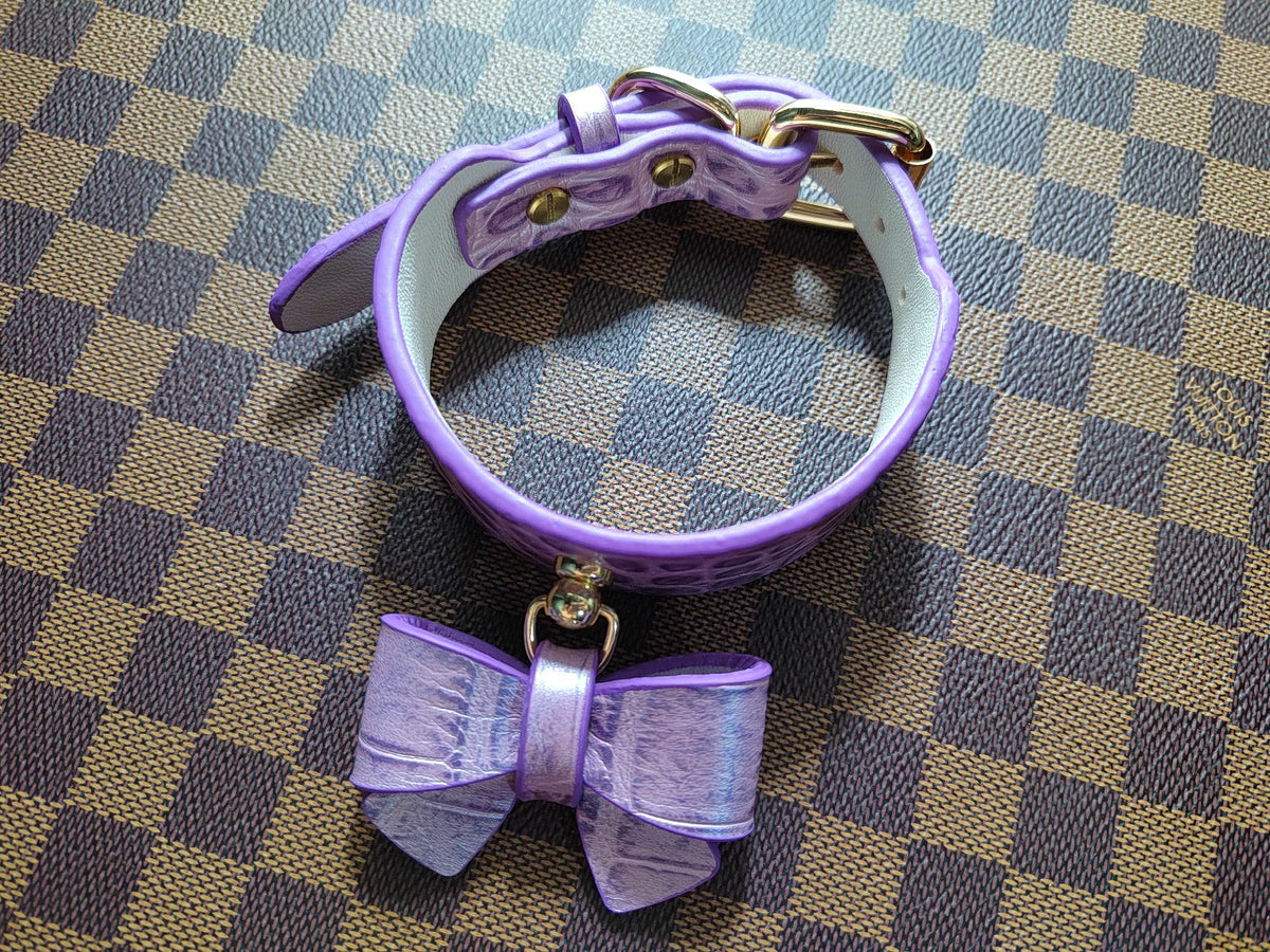 Purple Fish Scale Leather Pet Collar
