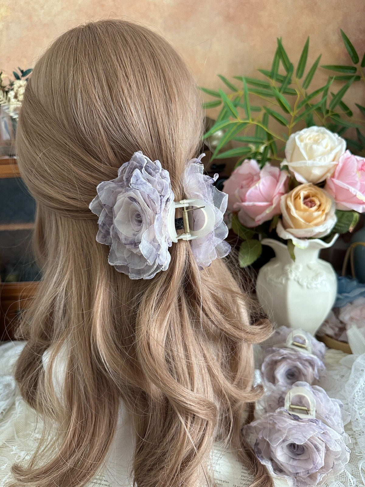 Handcrafted Fabric Rose Hair Clip Purple