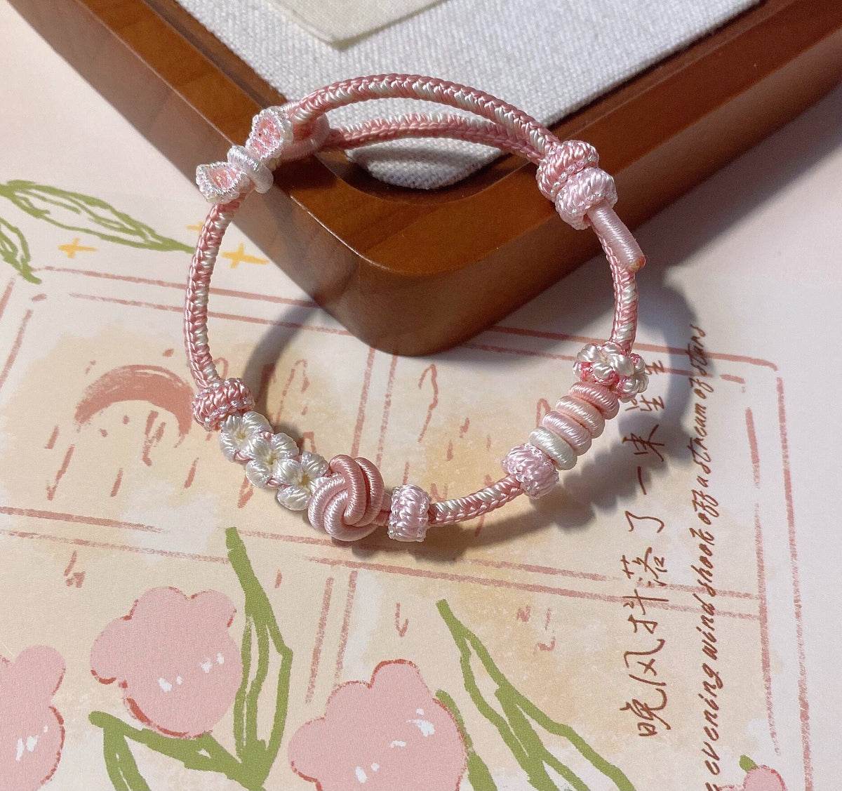 Mini Bow Knot Bracelet Pastel Pink White