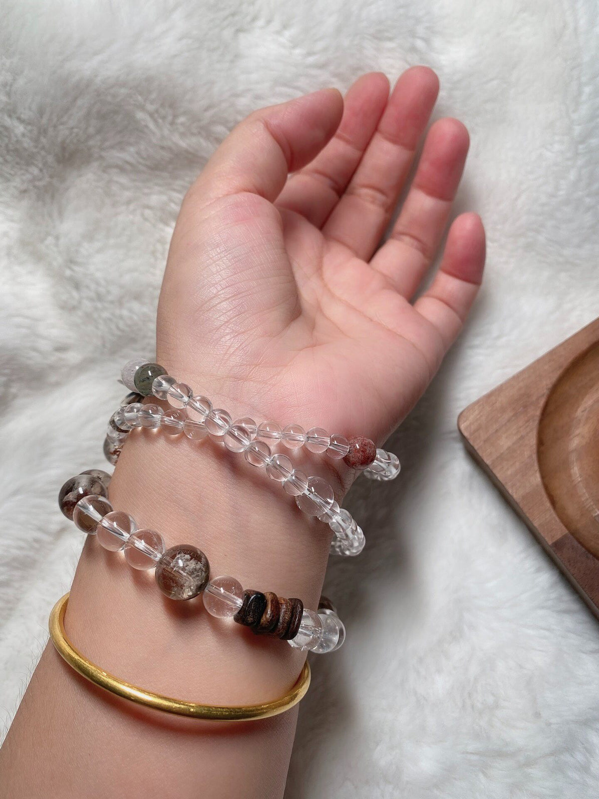 Phantom Quartz Clear Crystal Triple Wrap Bracelet