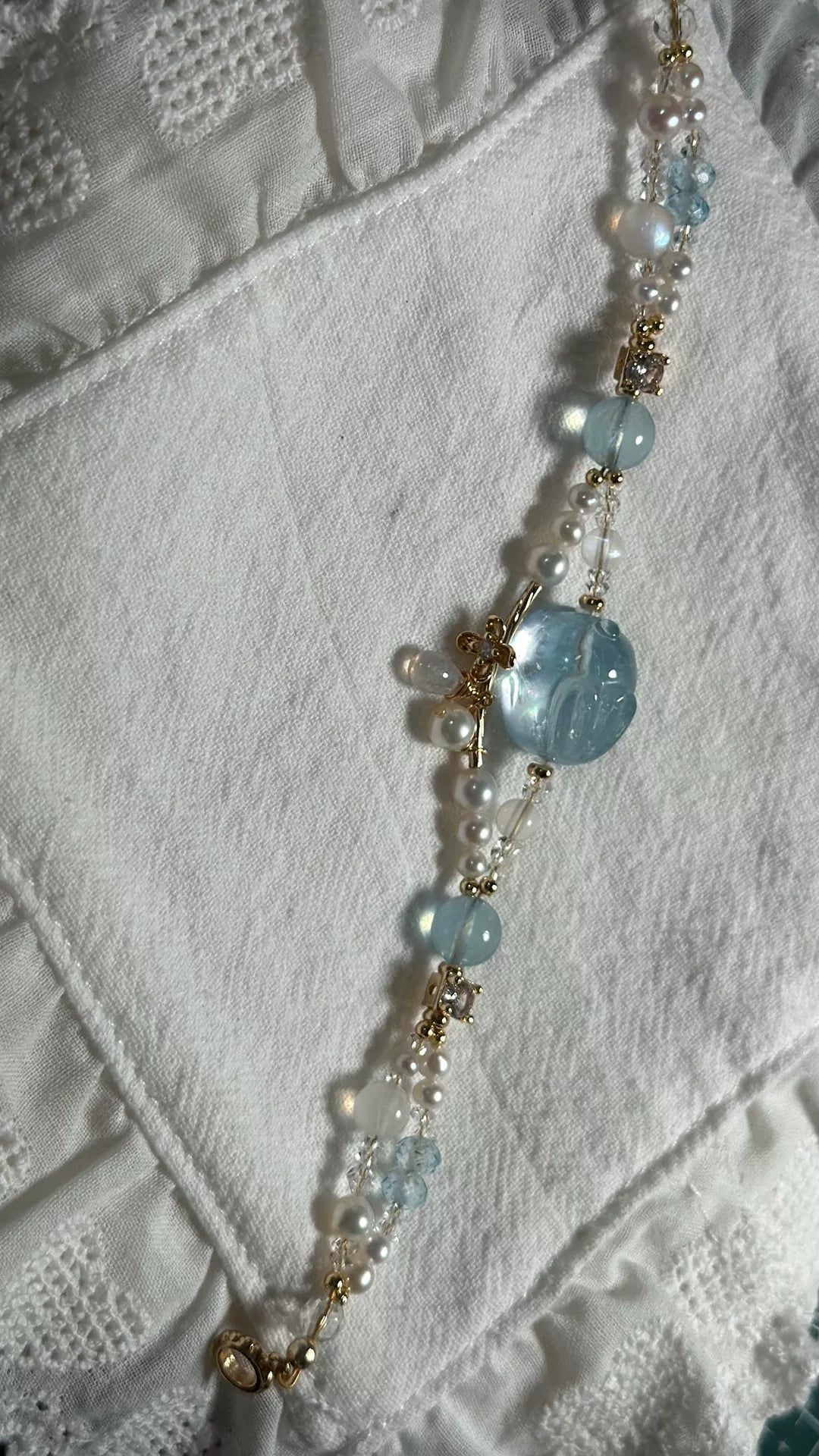 Aquamarine Rabbit Pearl Double Strand Bracelet