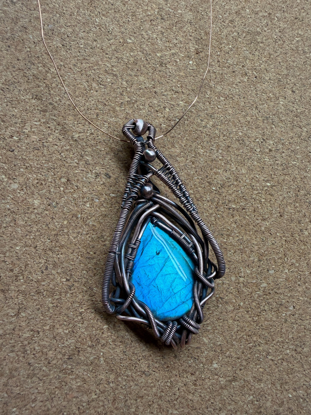 Blue Labradorite Copper Wire Pendant