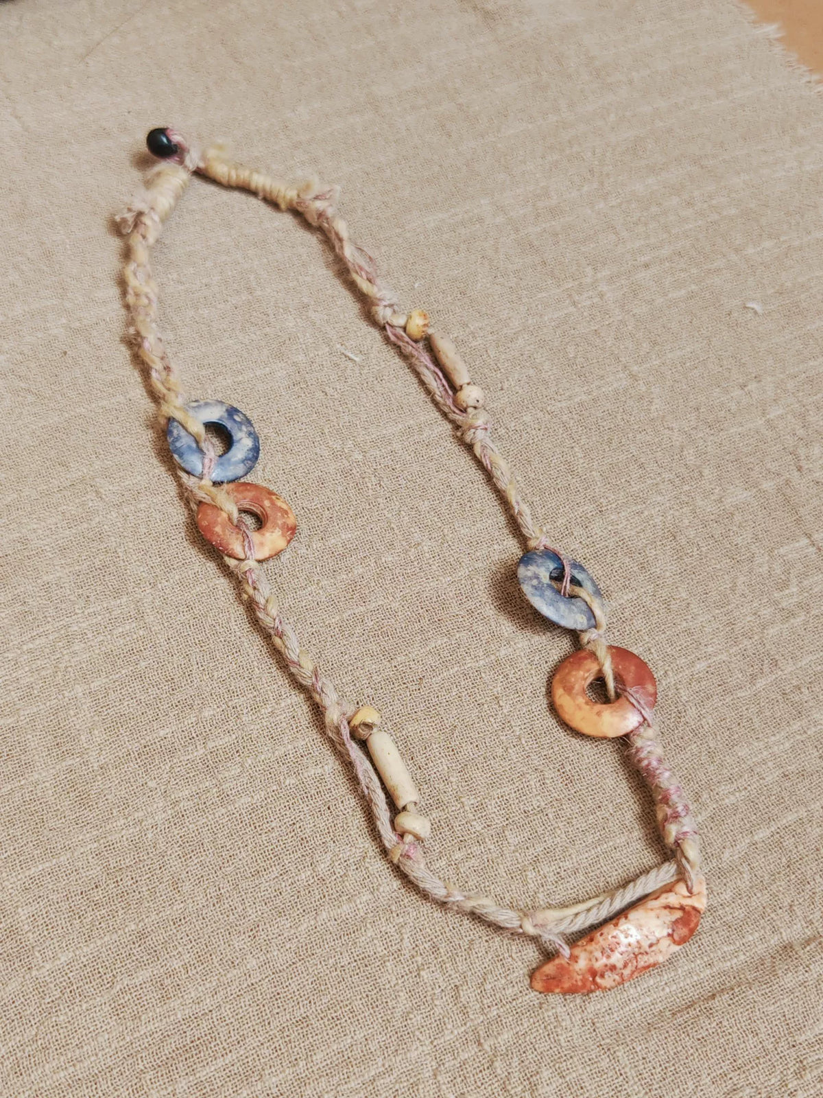 Handmade Shell Bone Hemp Cord Necklace 48 cm