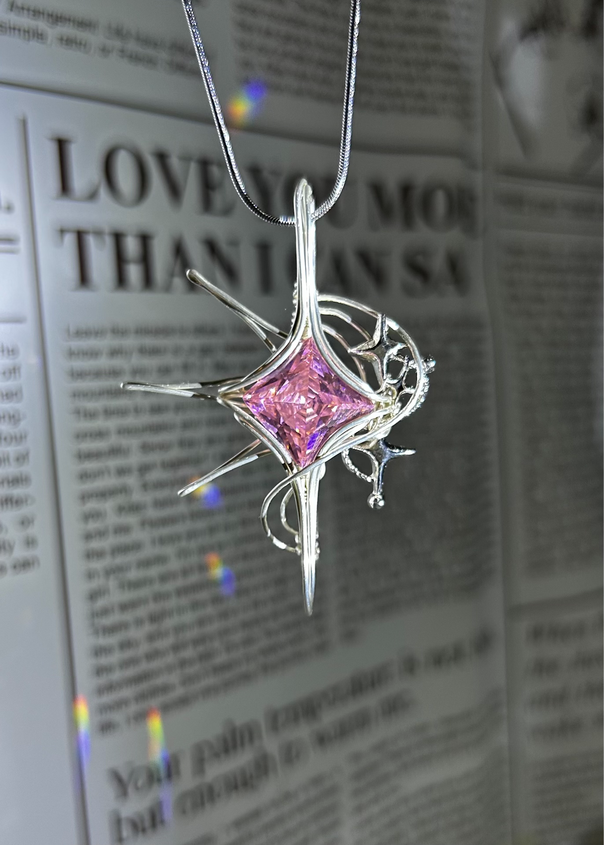 Wire Wrapped Starburst Zircon Pendant Necklace