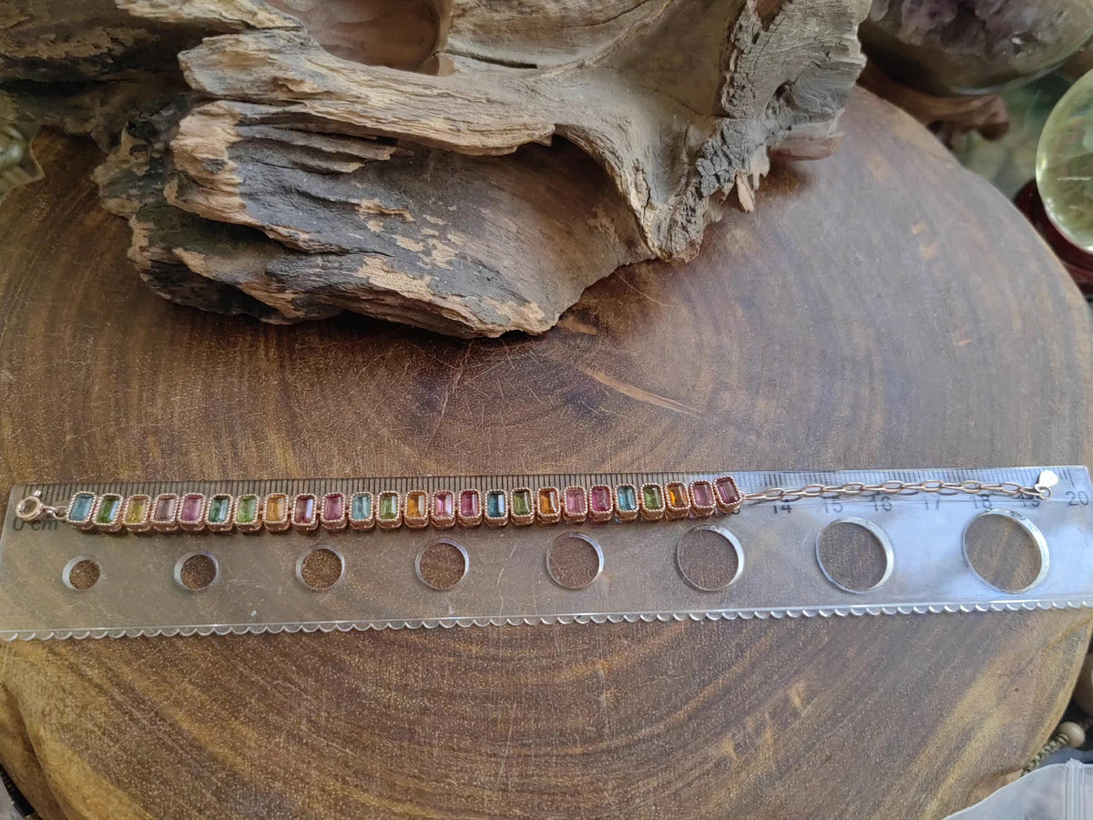 Multicolor Tourmaline Rose Gold Silver Bracelet