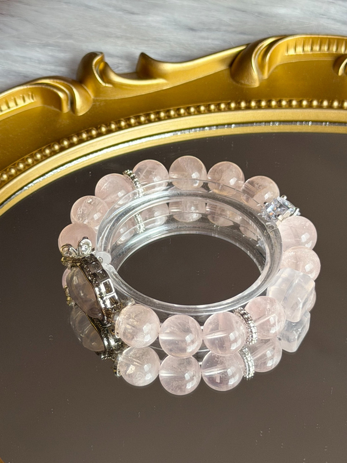 Natuurlijke Rozenkwarts Kralenarmband Pink Phantom