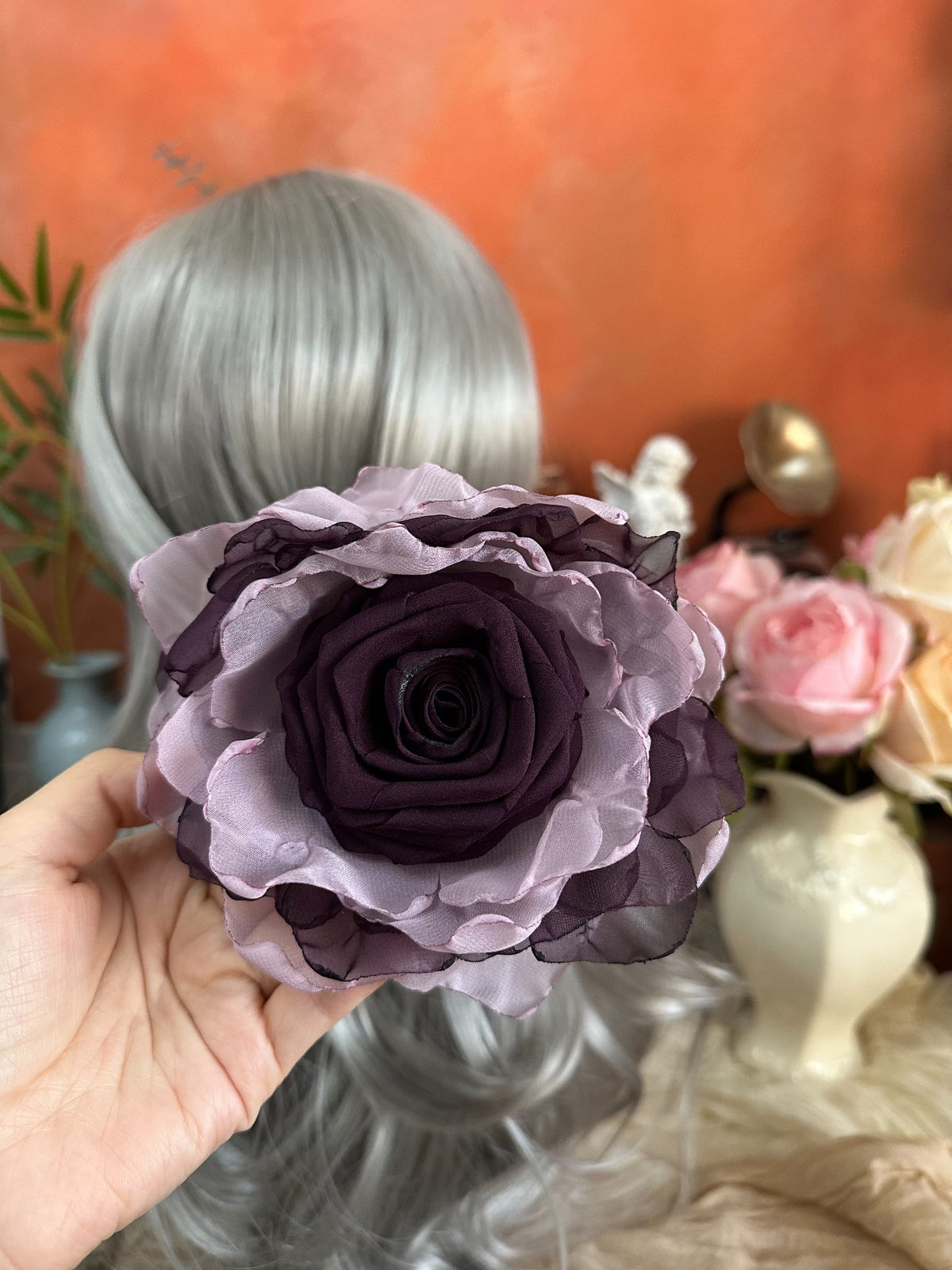 Handcrafted Fabric Rose Claw Clip