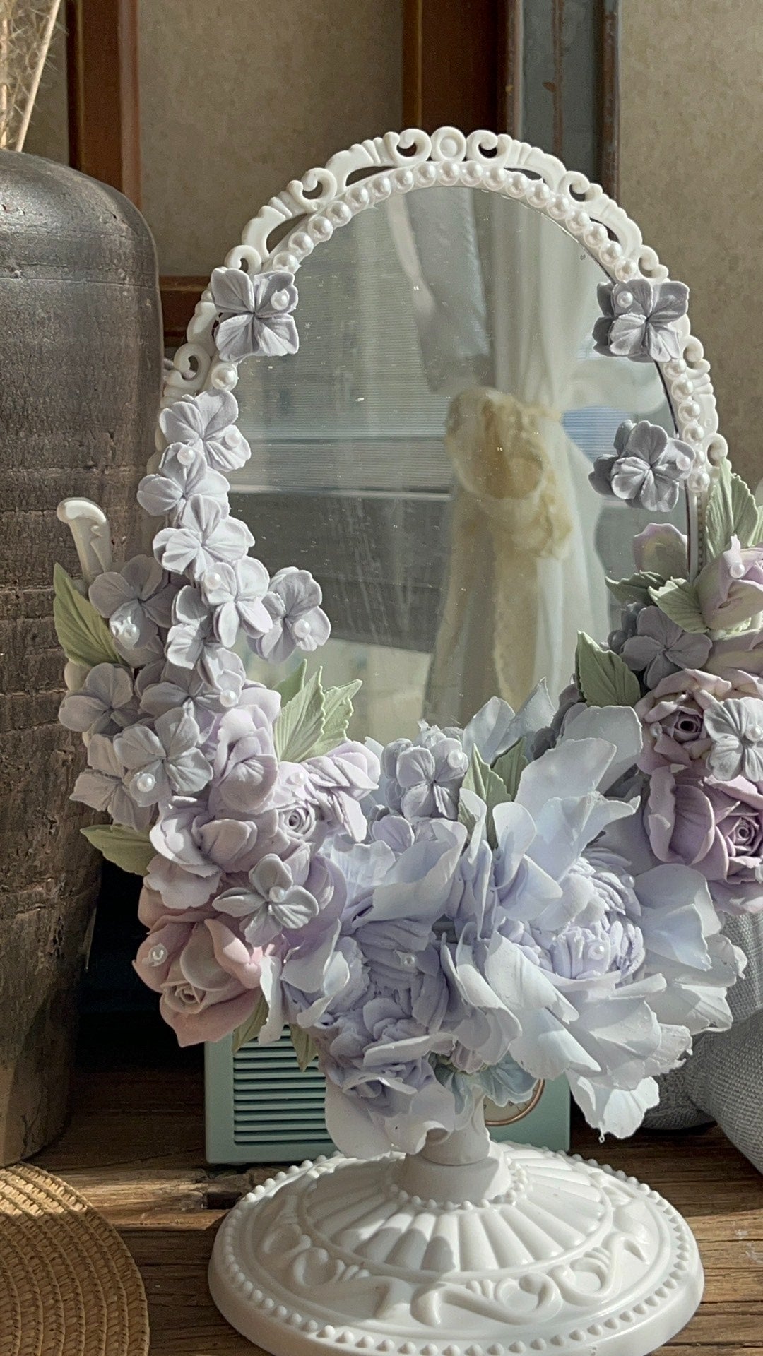 Clay Flower Decorative Tabletop Mirror