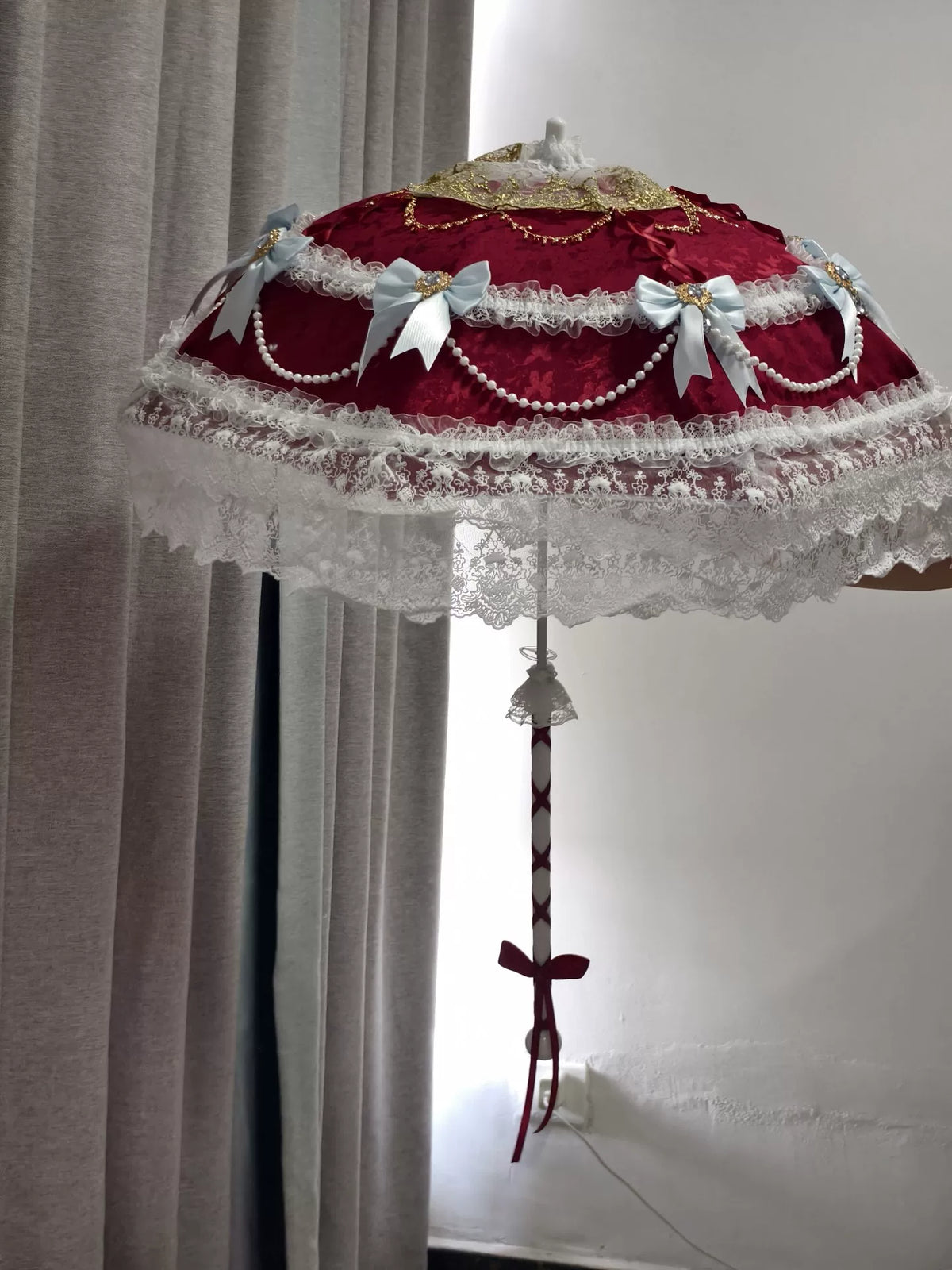 Burgundy Velvet Lace Cosplay Parasol
