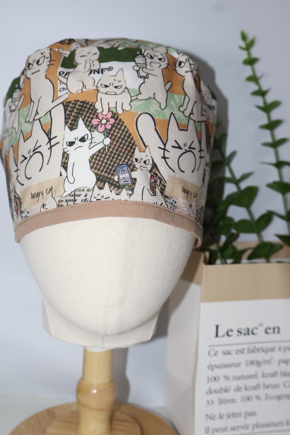 Cartoon Cat Print Cotton Surgical Cap