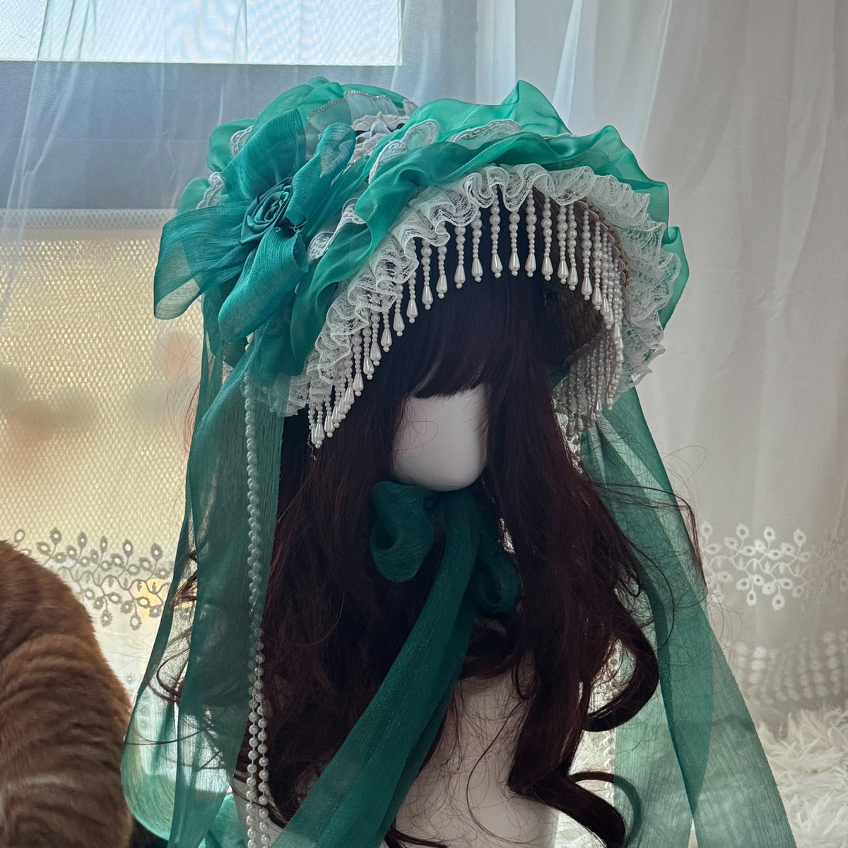 Lolita Flat Hat with Pearl Fringe