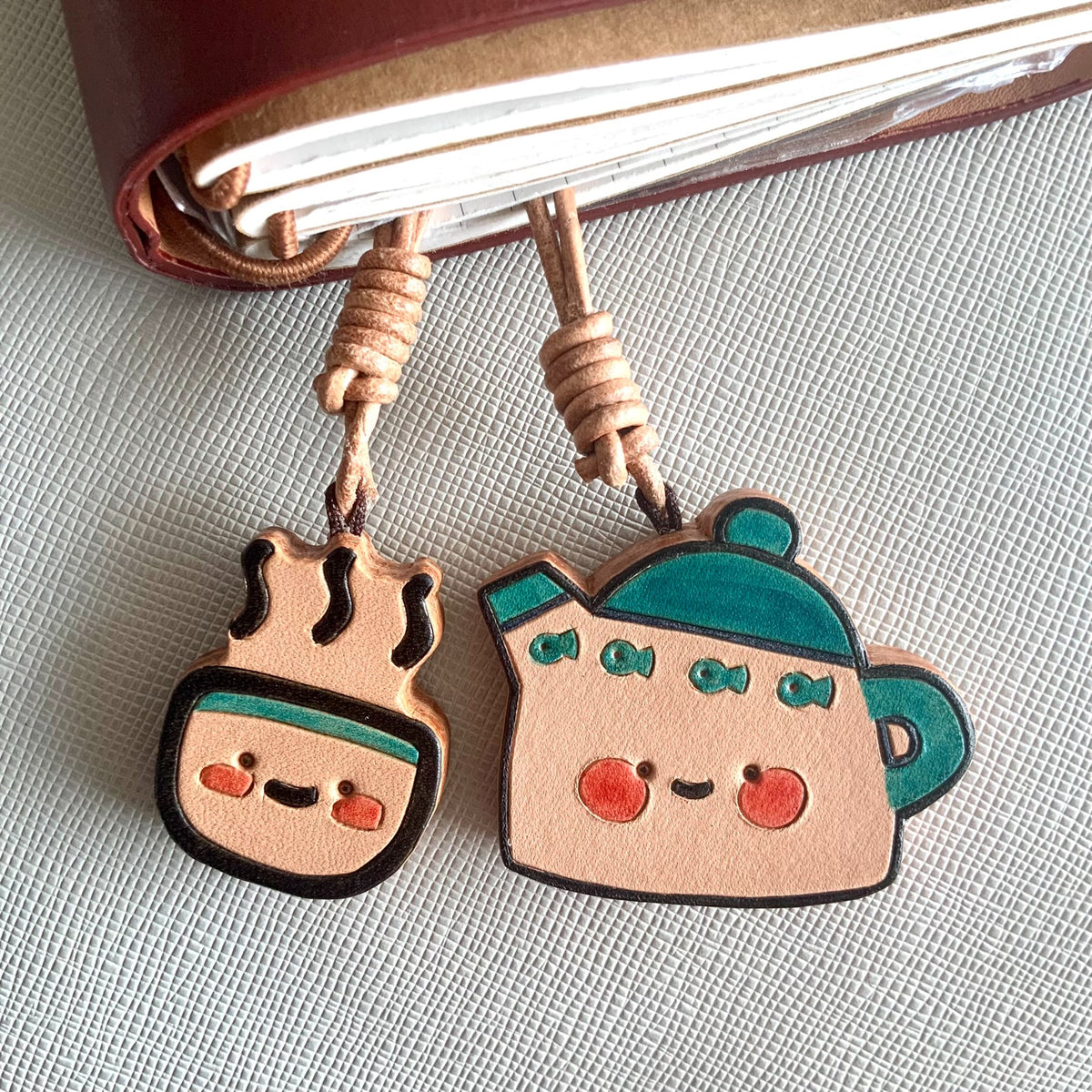Hand Carved Leather Teapot Charm