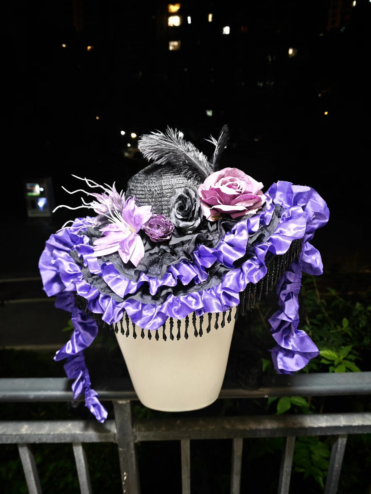 Zwarte Paarse Gothic Lolita Hoed met Ruches