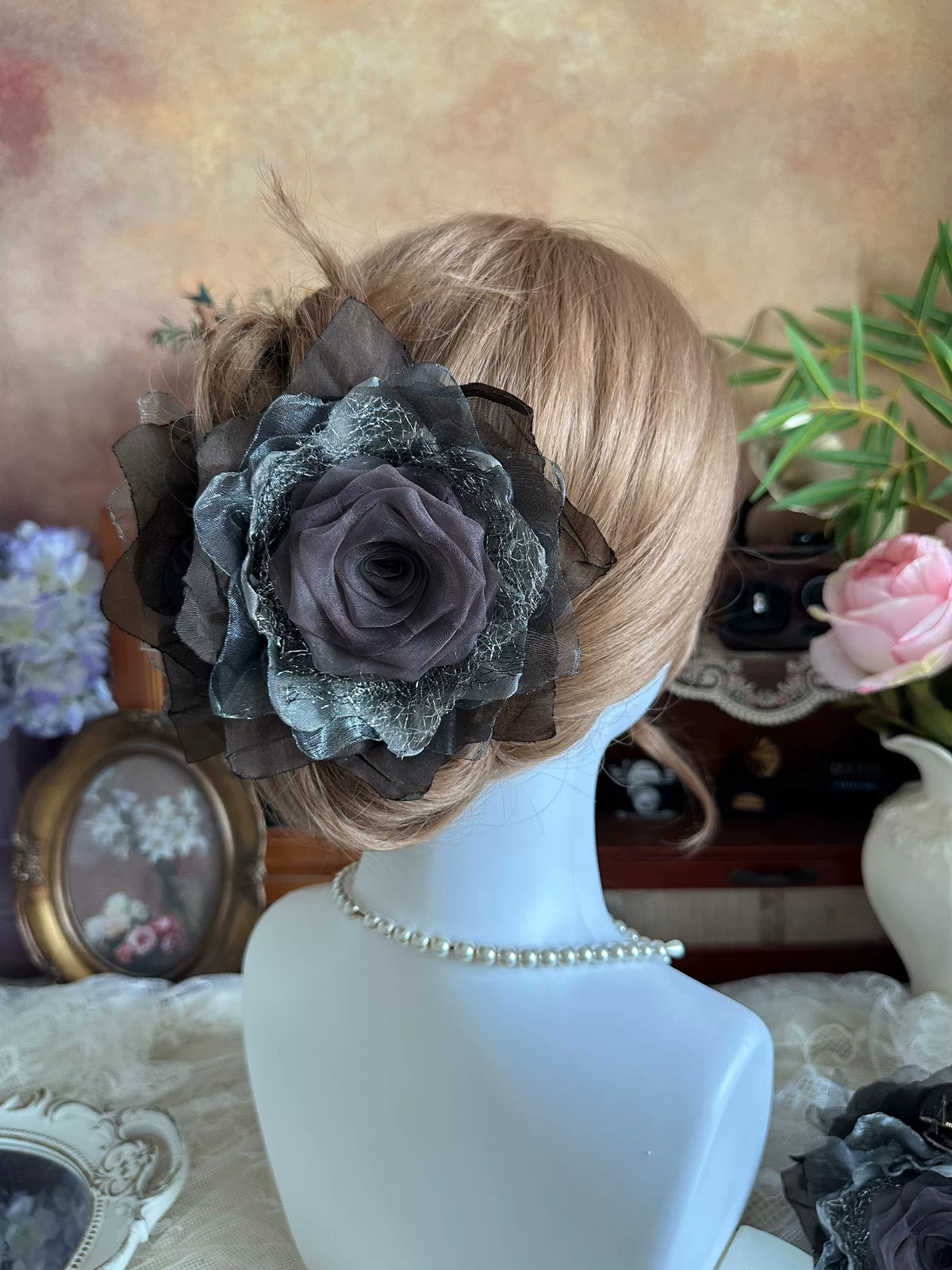 Handmade Textile Rose Hair Claw Clip
