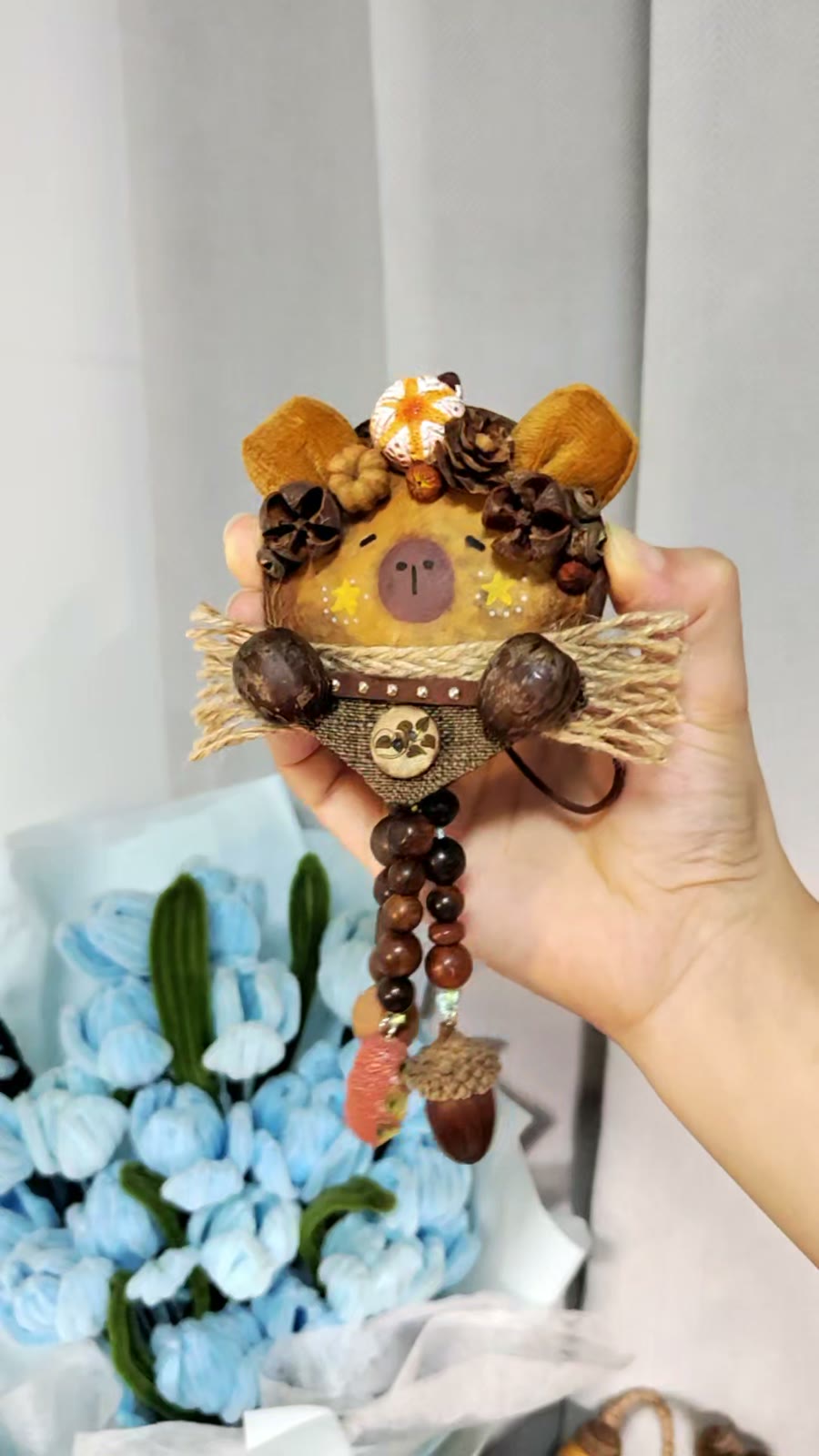 Round Capybara Seed Pod Pendant With Beads