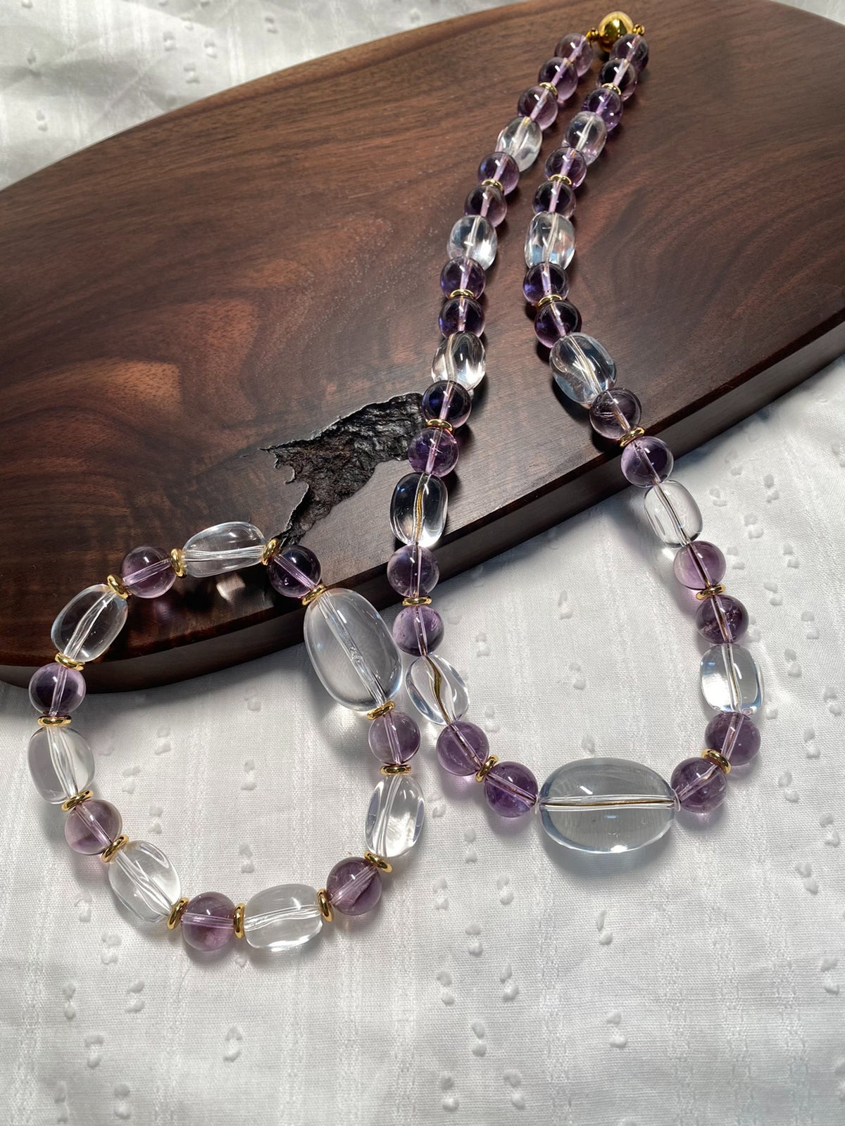 Ensemble collier et bracelet améthyste et quartz clair