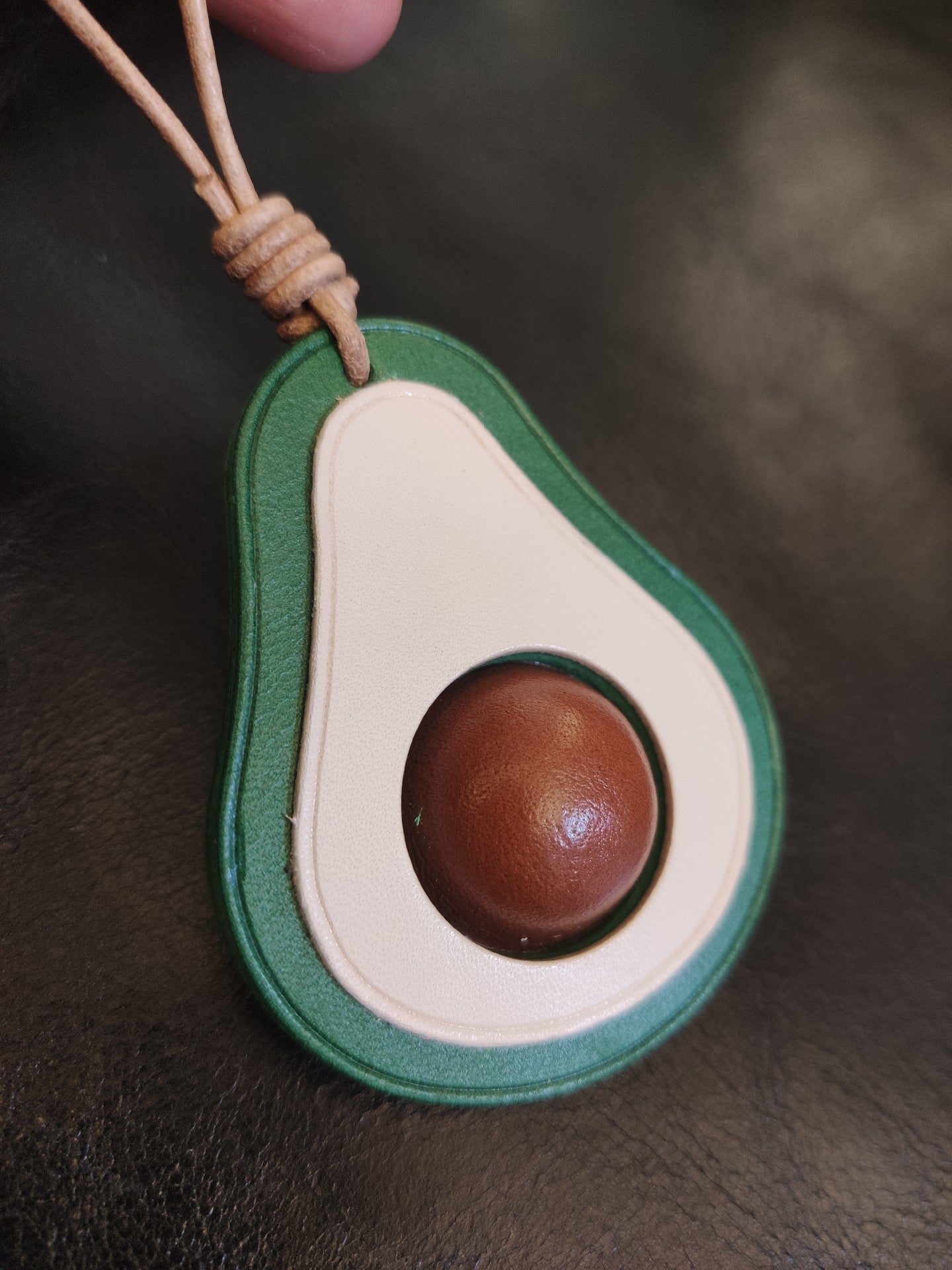 Handcrafted Vegetable-Tanned Leather Avocado Keychain with Layered Design