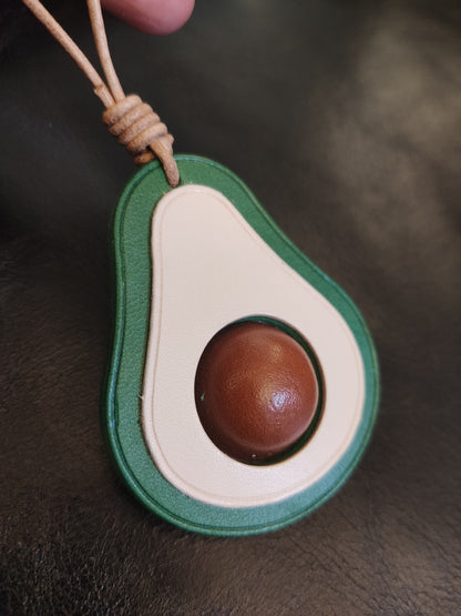 Handcrafted Vegetable-Tanned Leather Avocado Keychain with Layered Design