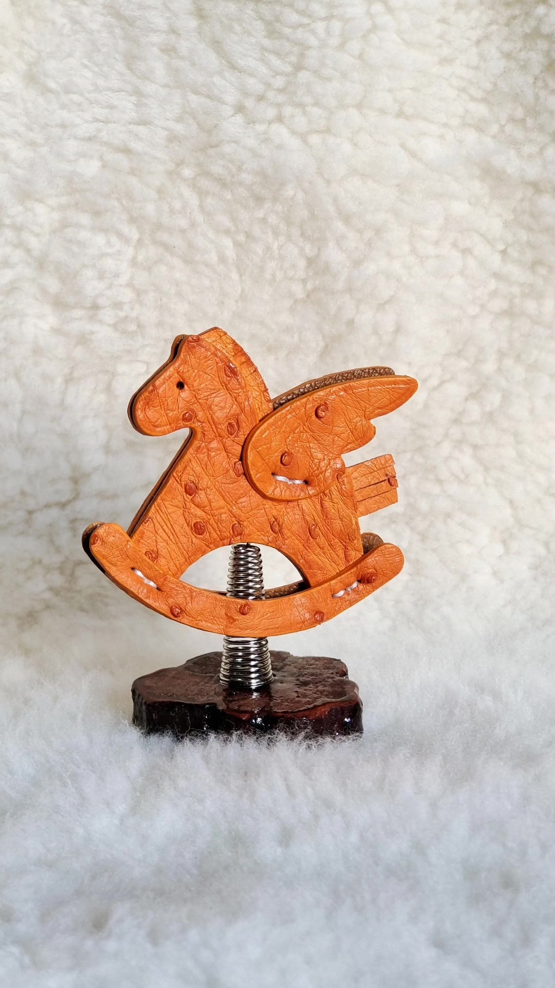 Ostrich Leather Rocking Horse Car Ornament