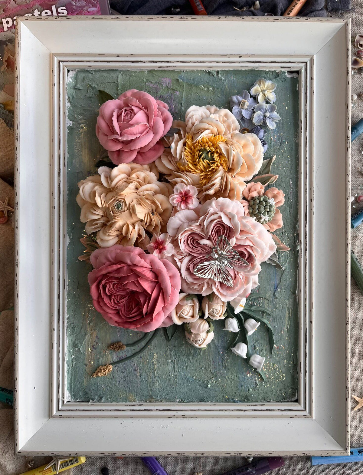 Clay Flower Painting Framed Art