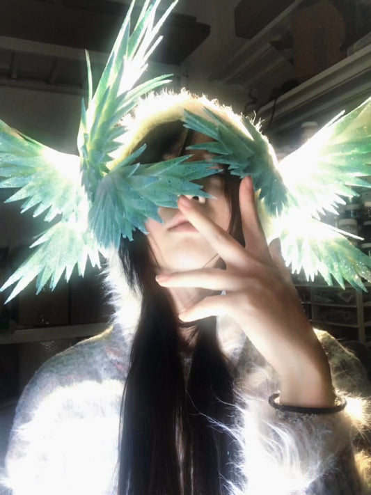 Handmade Hatsune Miku Style Translucent Green Wing Headpiece with Pearlescent Finish