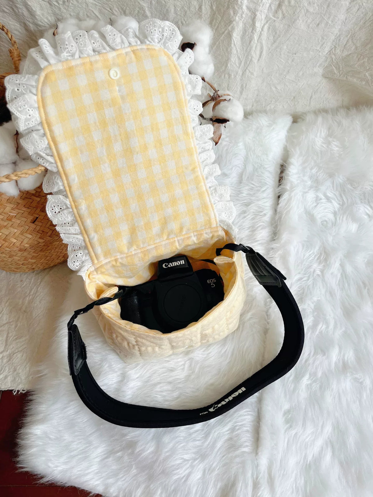 Quilted Camera and Cosmetic Pouch Korean Fabric