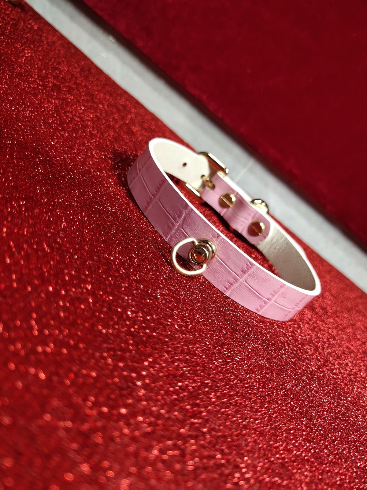 Pink Bamboo Texture Leather Handmade Collar