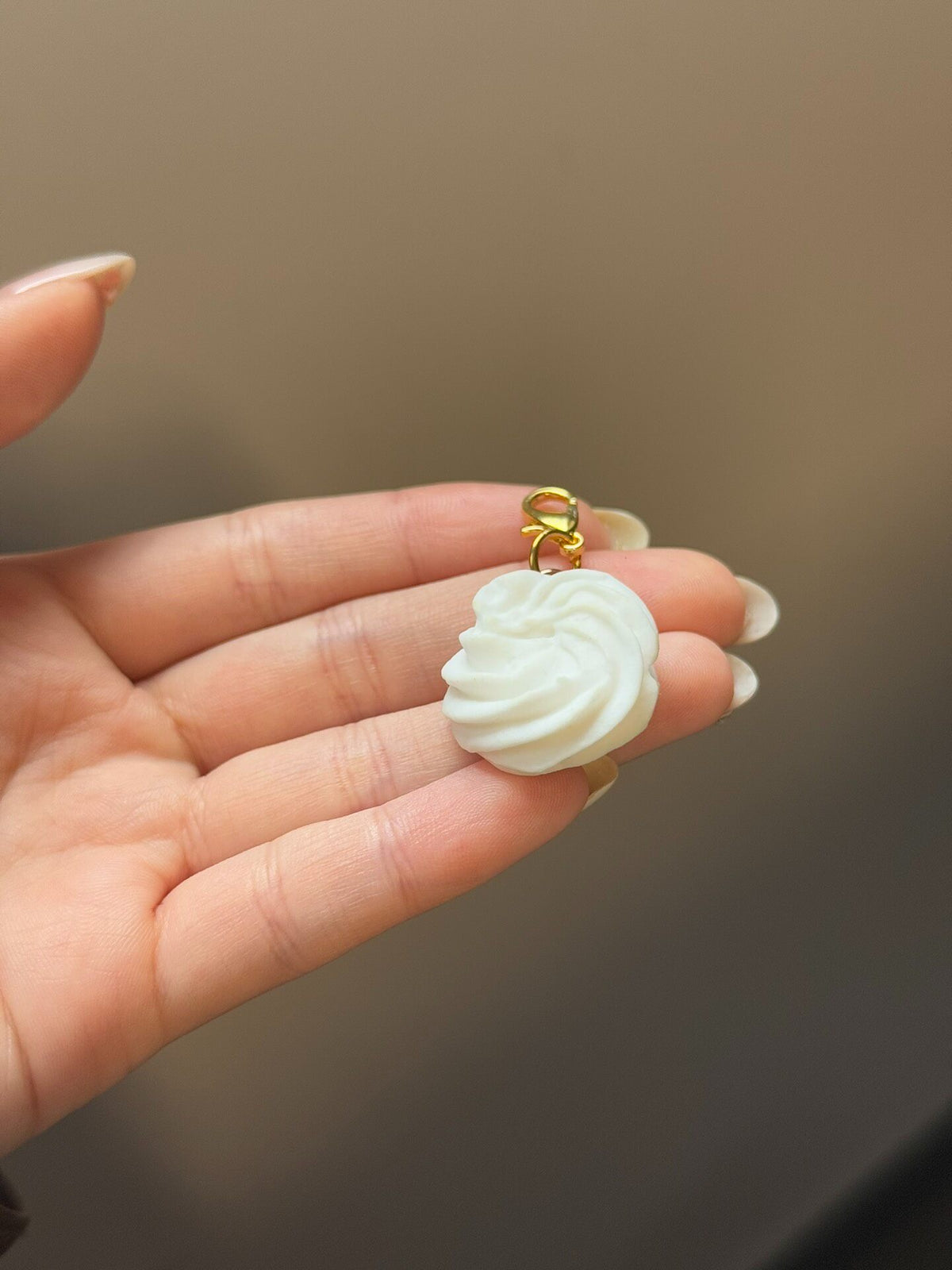 White Swirl Clay Charm with Gold Clasp