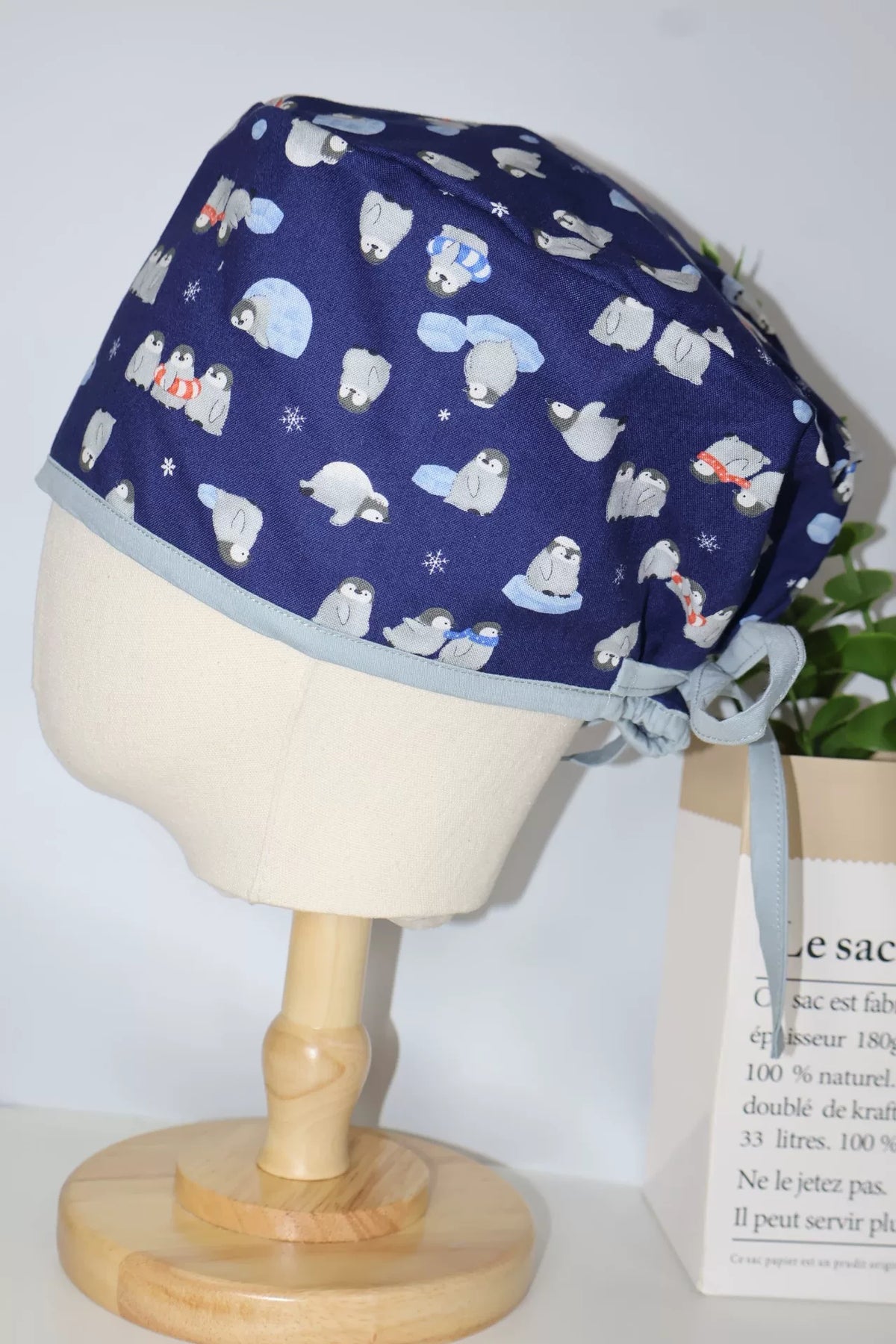 Touca Cirúrgica de Algodão com Estampa de Pinguins Bouffant