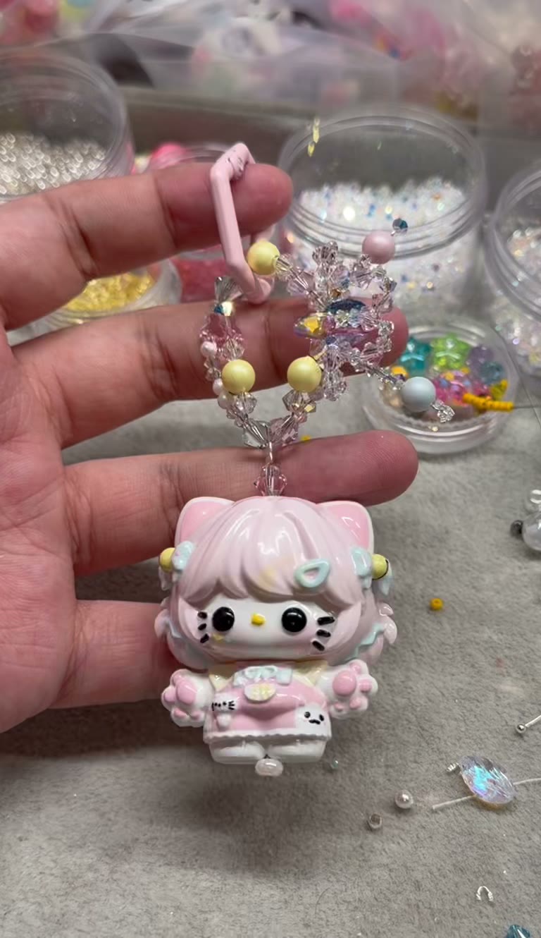 Pastel Pink Bear Beaded Phone Charm