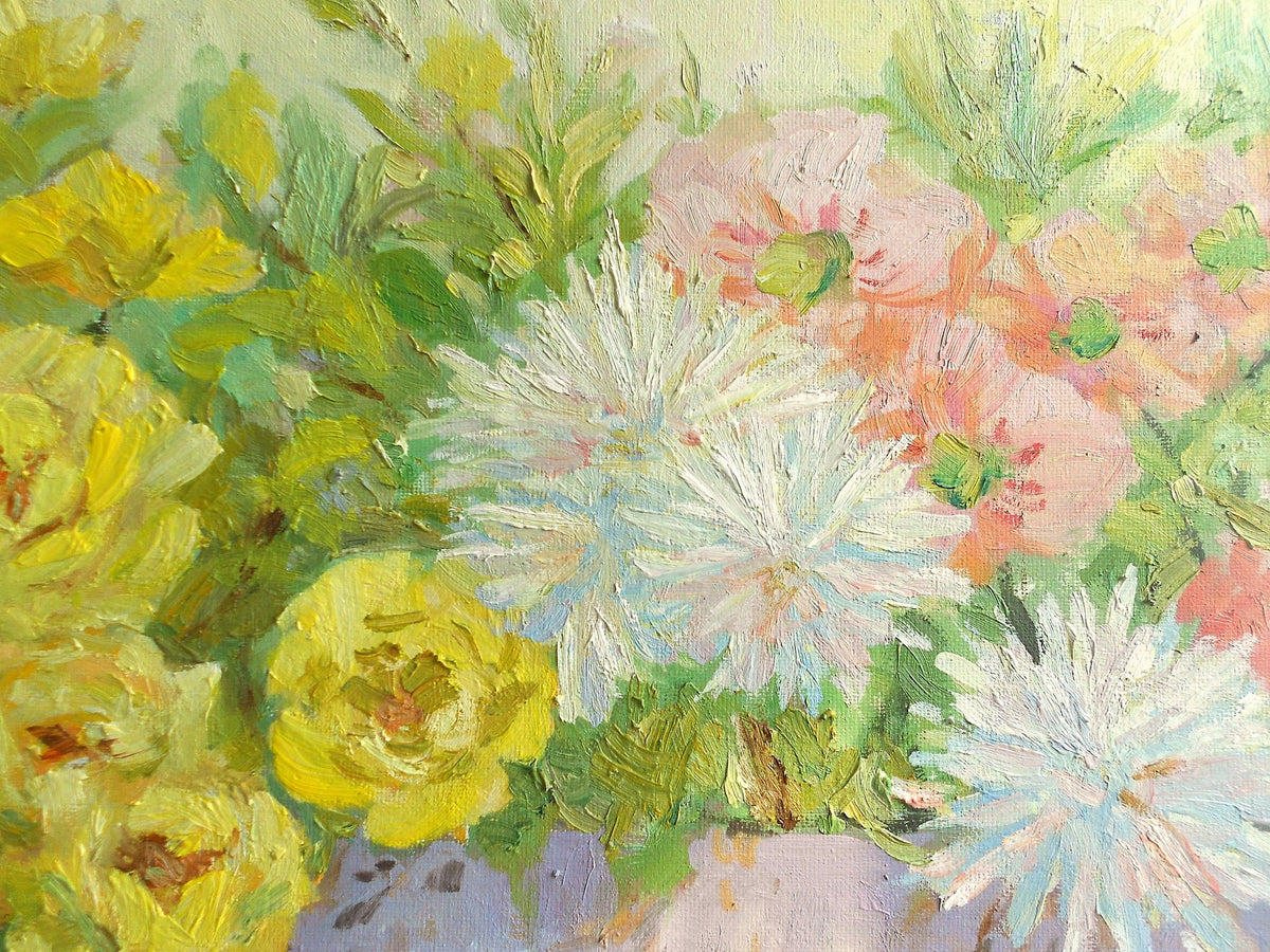 Hand Painted Yellow Roses Oil Painting