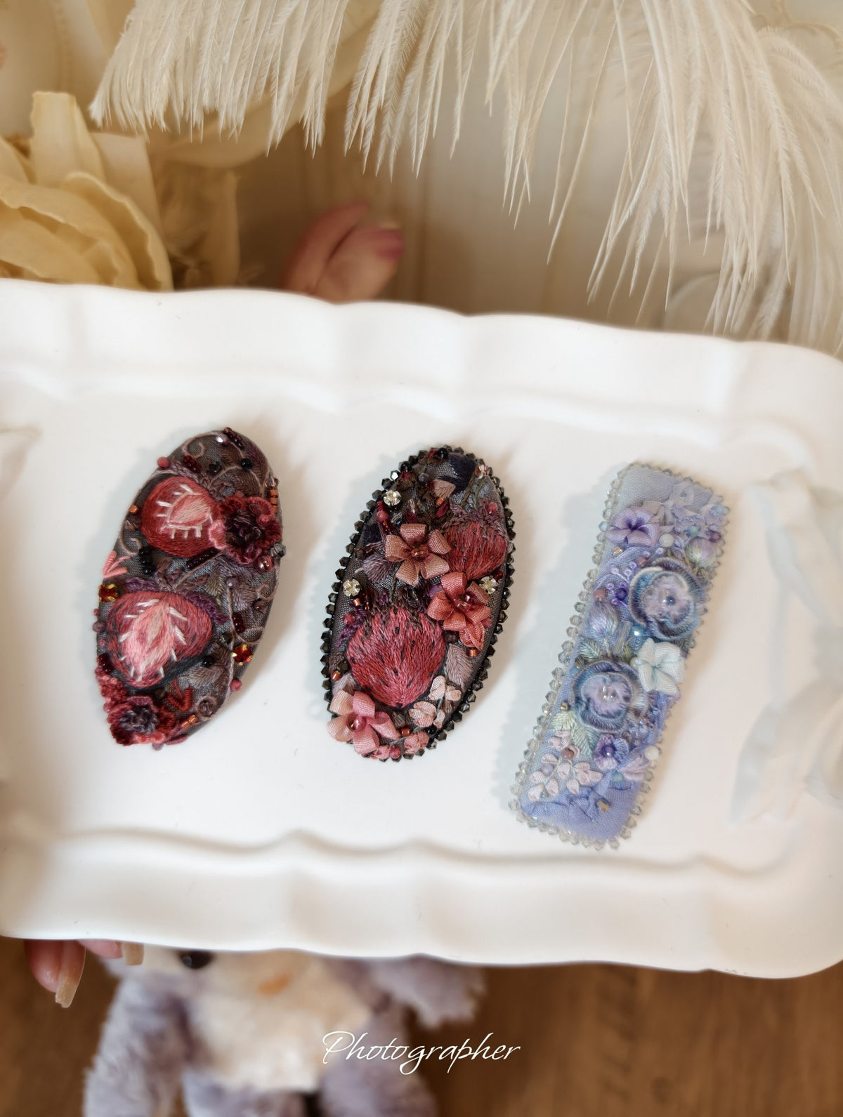 Handmade Gothic Strawberry Embroidery Hair Clips