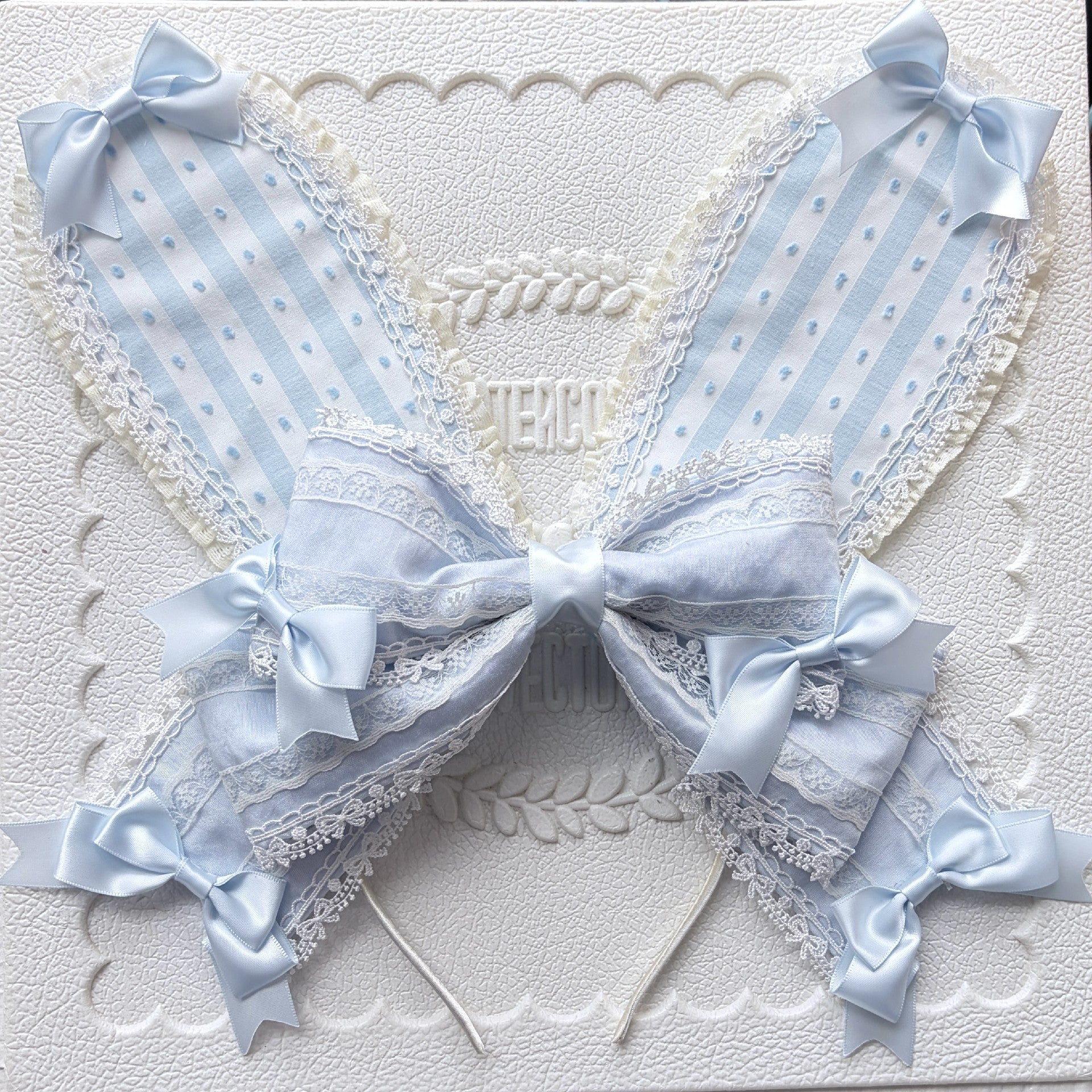 Pastel Blue Lolita Rabbit Ear Headband with Large Center Bow