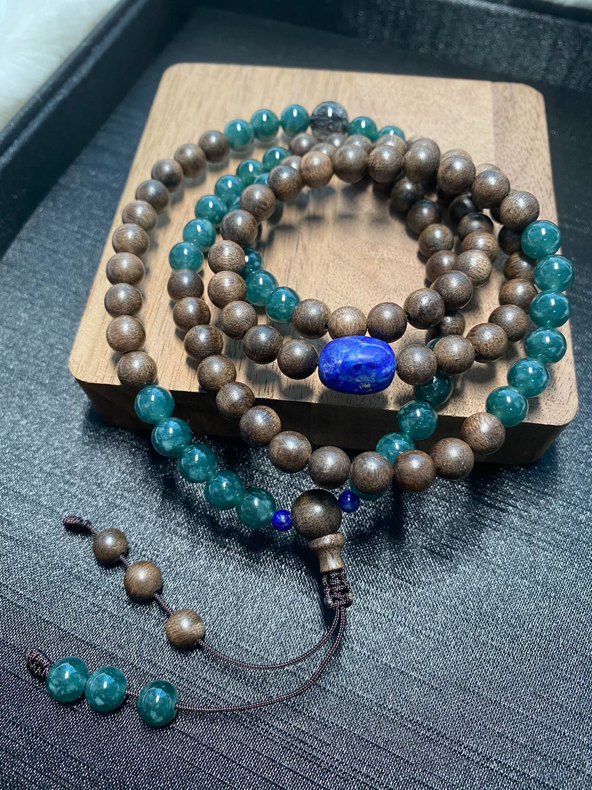 108 Bead Agarwood Jade Lapis Lazuli Necklace
