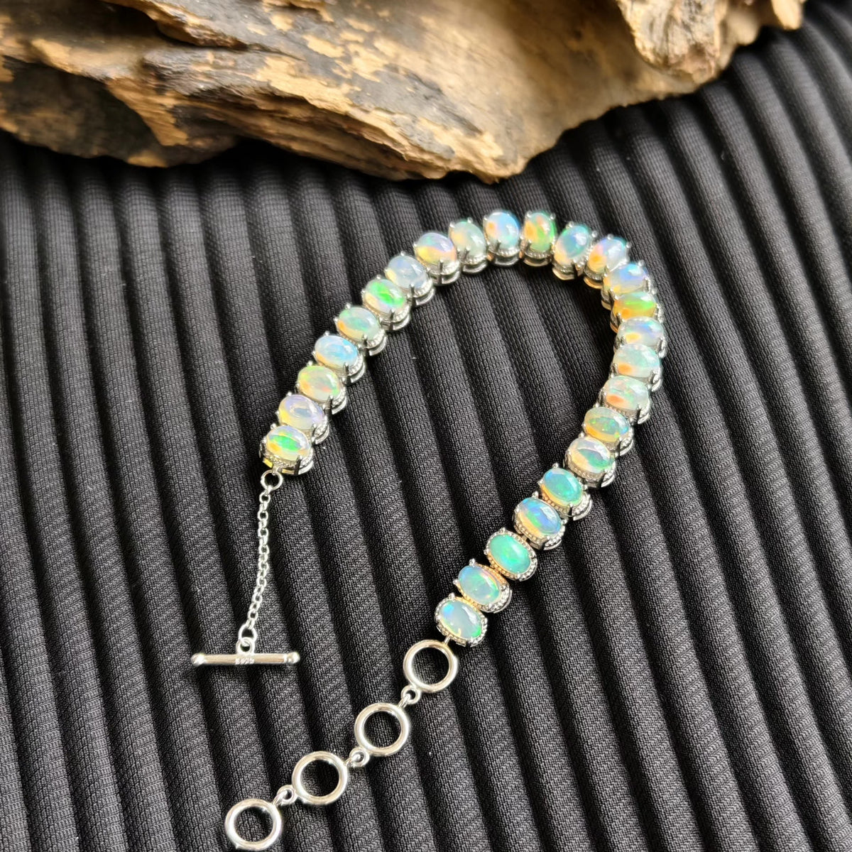 Opal Sterling Silver Bracelet 7mm