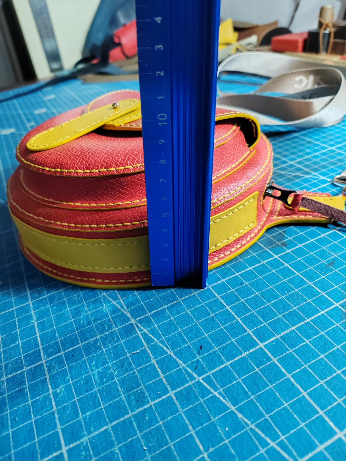Handmade Red Leather Round Crossbody Bag