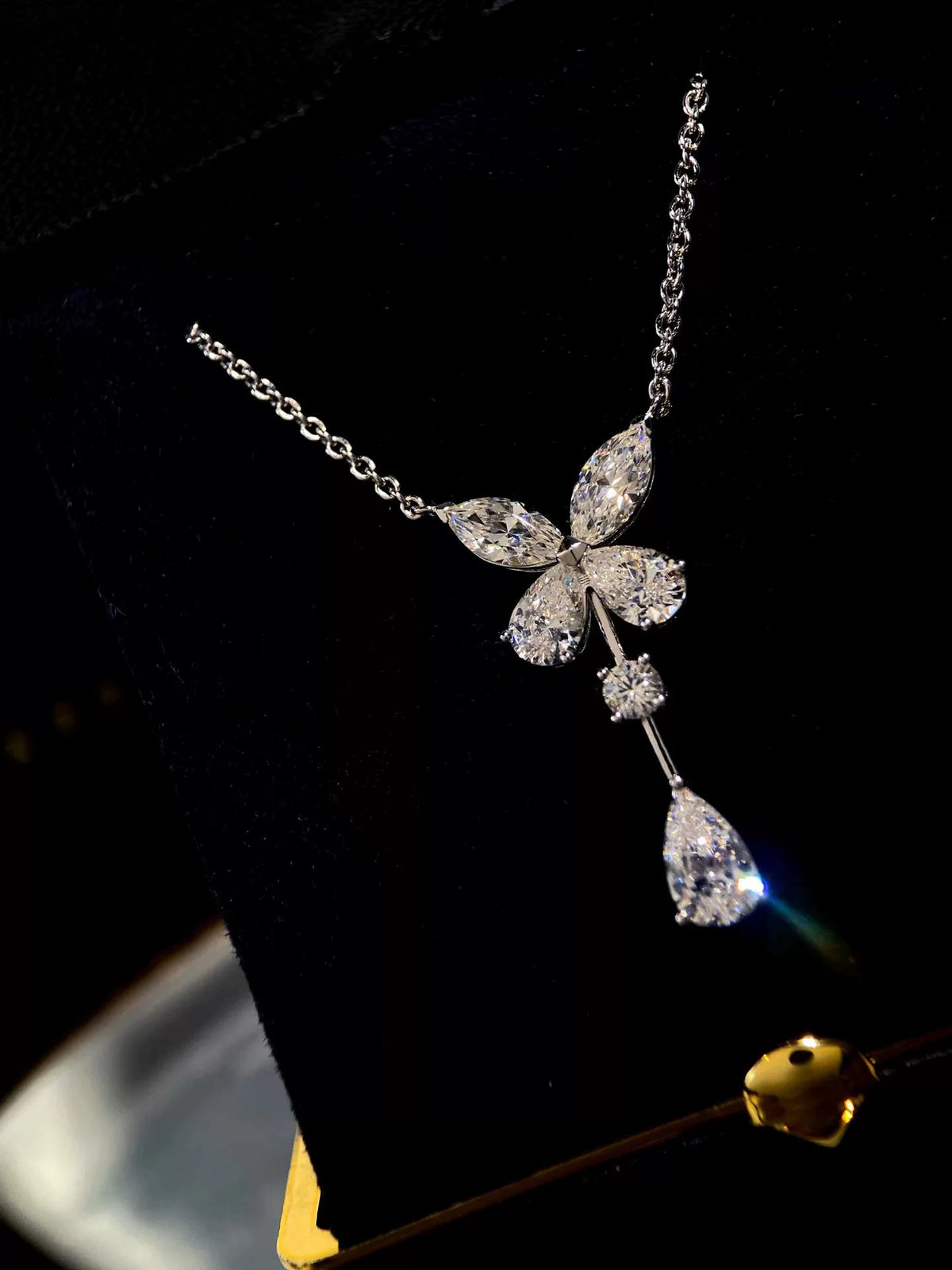 S925 Silver Butterfly Marquise Pear Drop Necklace