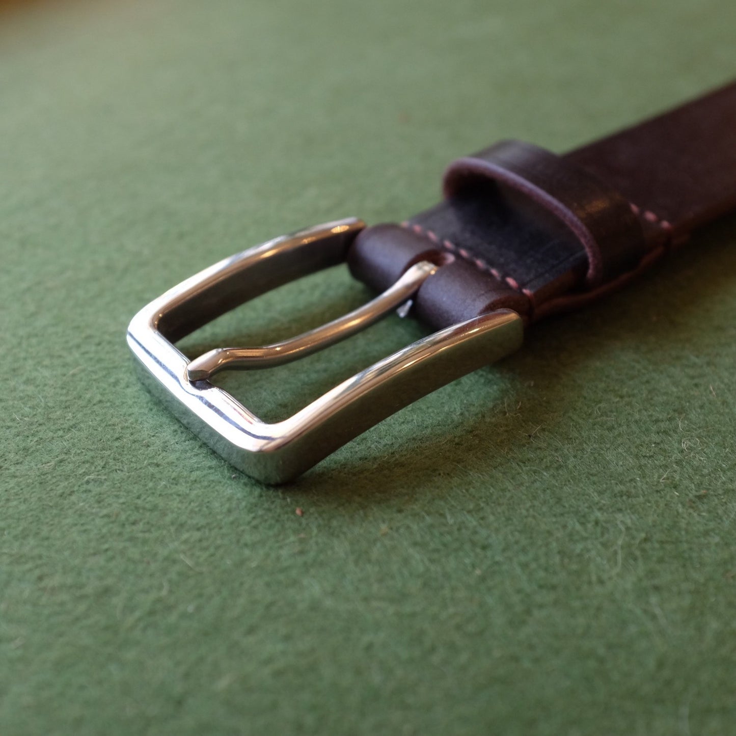 Dark Brown Leather Belt with Silver Buckle