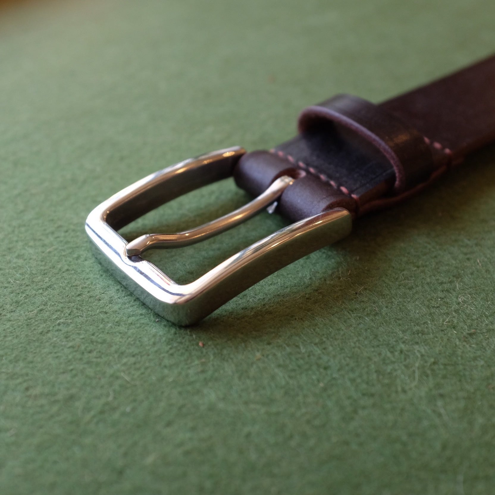 Dark Brown Leather Belt with Silver Buckle