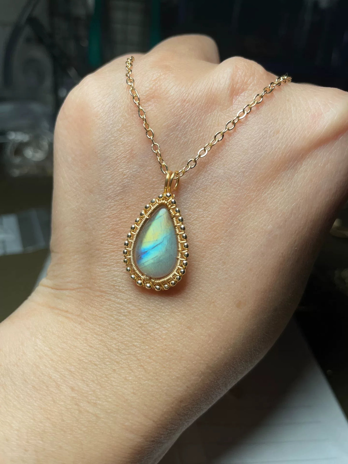 Handcrafted Labradorite Wire Wrapped Pendant Necklace