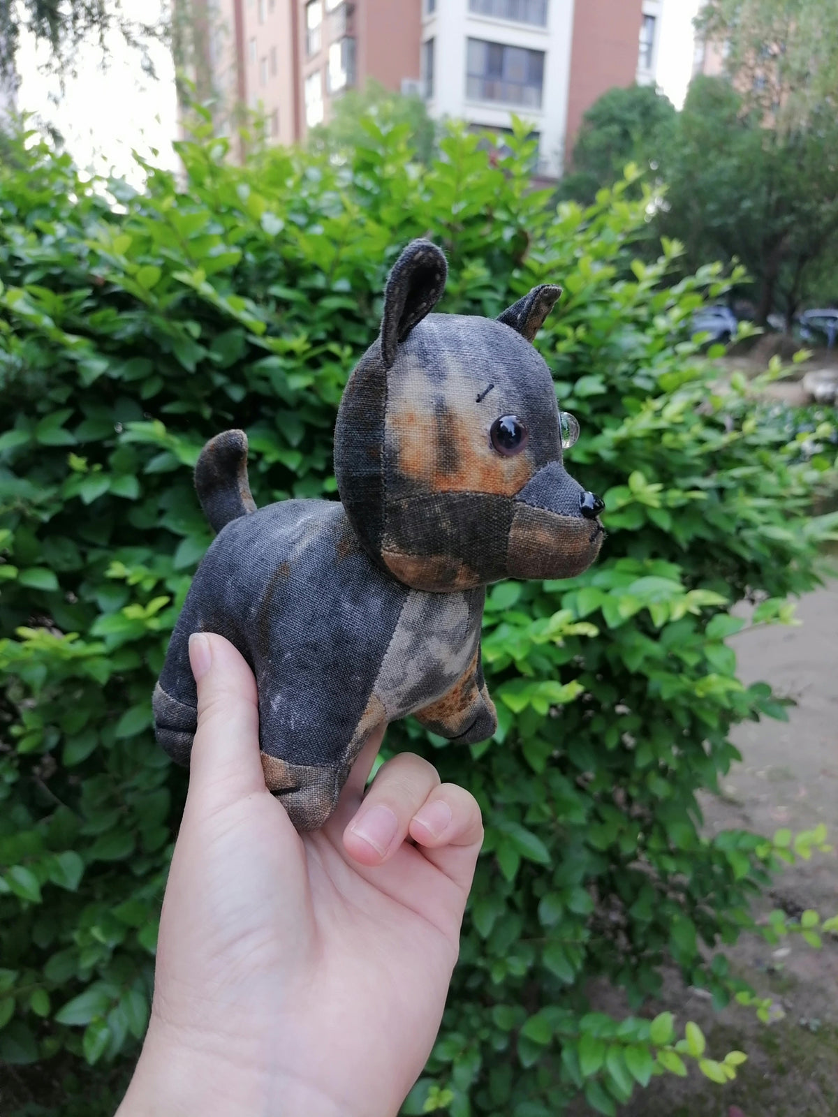 Woven Fabric Puppy Plush Figurine